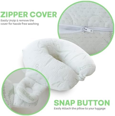 White Travel Pillows for Airplanes, Rayon Neck Pillow for Proper Support, Best Rated Travel Pillows with Cooling Memory Foam, Neck Pillows for Sleeping Travel, Airplane Headrest Pillow - Image 3