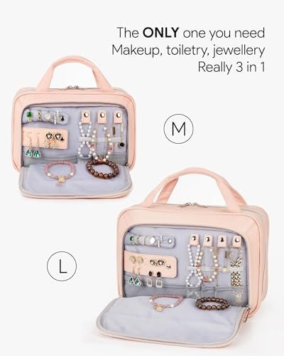 OlarHike Travel Toiletry Hanging Bag Waterproof Bags, Makeup bag, Toiletries, Jewelry, Travel Essentials 3 in 1 Packing Organizers, Cosmetic Travel-Sized Container, Medium Capacity for Women pink - Image 2