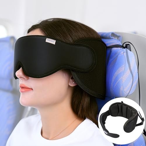 Travel Pillows for Airplanes, Neck Pillow with Eye Mask for Sleeping Long Flights, Travel Pillow for Car, Road Trip Car Headrest, FSA HSA Eligible Approved Travel Accessories, Black