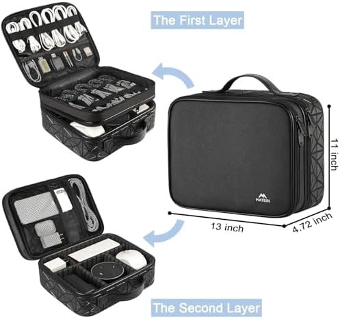 MATEIN Cord Organizer Bag, Large Electronics Organizer Travel Case Cable Storage for Electronic Accessories, Shockproof Portable Double Layer Tech Bags for Power Bank, Charging, Tablet(Up to 12.9inch) - Image 2