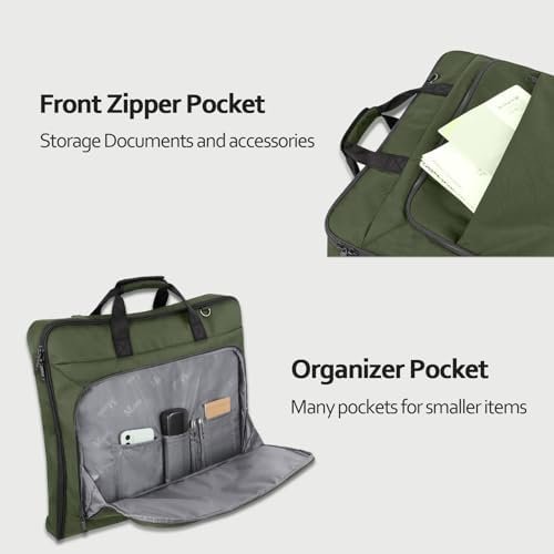 MATEIN Travel Garment Bag, Large Convertible Carry On Suit Bag with Adjustable Shoulder Strap, Waterproof 2 in 1 Hanging Luggage Bag for Men Women, Foldable suitcase for Business Trips, Green - Image 3