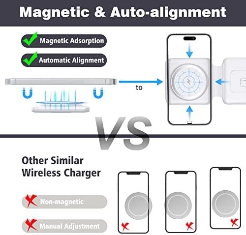 Charging Station for Apple Multiple Devices - 3 in 1 Foldable Magnetic Wireless Charger Dock - Travel Charging Pad for iPhone 15 14 13 12 Pro Max Plus Watch & Airpods - Image 3
