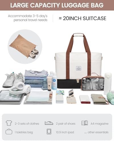 LOVEVOOK Travel Duffle Bag, Weekender Bags for Women with Shoes Compartment, Gym Duffel Bag Carry on Overnight Travel Bags with Toiletry Bag, Tote Hospital Bag for Women Labor Delivery, 3Pcs Set - Image 2