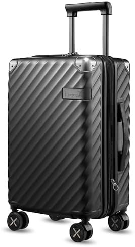 LUGGEX Carry On Luggage 22x14x9 Airline Approved - 35L Polycarbonate Expandable Hard Shell Suitcase with Spinner Wheels (Black, 20 Inch)