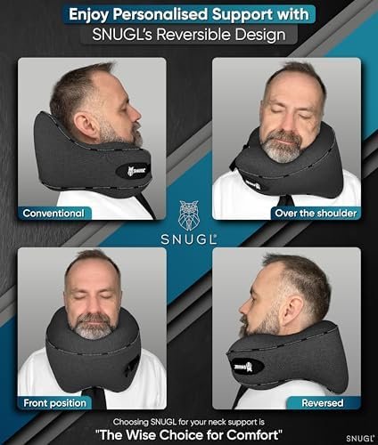 SNUGL Neck Travel Pillow - Memory Foam Airplane Pillow - Flight Pillow | Neck Support Travel Pillow with Carry Bag & Clip | Neck Pillows for Sleeping Travel Plane | Flying Travel Essentials, Dark Grey - Image 3