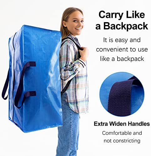 Heavy Duty Extra Large Moving Bags W/Backpack Straps - Strong Handles & Zippers, Storage Totes For Space Saving, Fold Flat, Alternative to Box and Bin (Set of 6, Multicolor) - Image 4