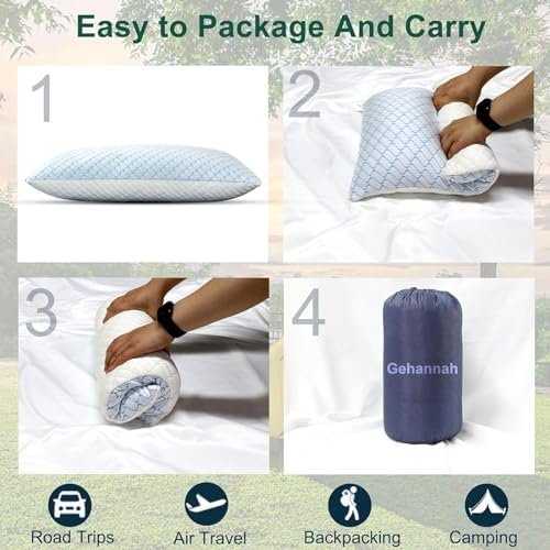 Gehannah Travel Pillow - Large Size Compressible Camping Pillow for Sleeping, Shredded Memory Foam Pillow with Storage Bag Compact Supportive, Pillow for Adults Kids Outdoor Backpacking Hiking Gear - Image 6