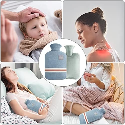 Large Hot Water Bottle with Knitted Cover, 2L Large Capacity Hot Water Bag with Removable and Washable Soft Cover for Pain Relief, Neck and Shoulders, Great Gift for Women, Men, Kids (2L-Blue+Green) - Image 6