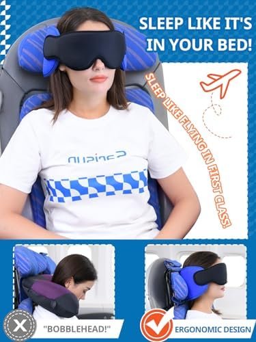 Travel Pillows for Airplanes, Neck Pillow with Eye Mask for Sleeping Long Flights, Travel Pillow for Car, Road Trip Car Headrest, FSA HSA Eligible Approved Travel Accessories, Black - Image 2