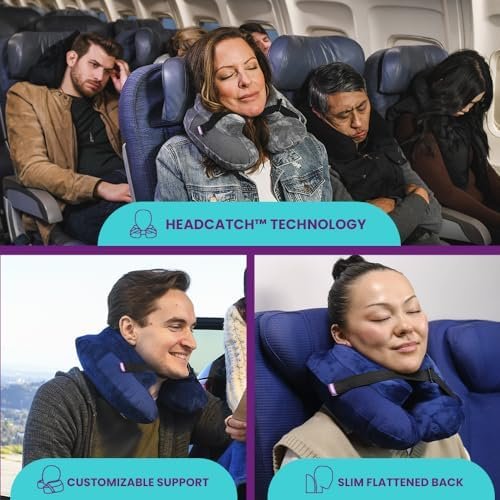 Cabeau Air TNE Inflatable Travel Neck Pillow Lightweight Inflatable Core, Customized Fit, Adjustable Chin Strap, with Compact Carrying Case for Comfort On-The-Go (Midnight Black) - Image 4