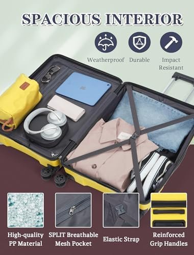 Carry On Luggage 22x14x9 Airline Approved, 20 Inch Carry on Suitcases with Wheels, PP Lightweight Carry-on Luggage, Suitcase with Wheels and TSA Lock - Image 6