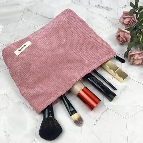 Women's Corduroy Cosmetic Bag, Large Capacity Canvas Cosmetic Bag Travel Toiletry Bag Accessories Organizer, Pink - Image 2