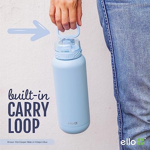 Ello Cooper 32oz Stainless Steel Water Bottle with Straw and Carry Handle, Double Walled and Vacuum Insulated Metal, Leak Proof Locking Lid with Soft Silicone Spout, Reusbale, BPA Free, Halogen Blue - Image 5