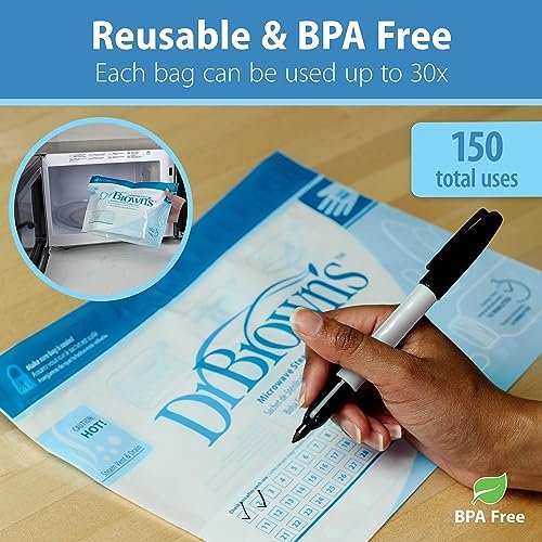 Dr. Brown's Microwave Steam Sterilizer Bags for Baby Bottles, Pacifiers, Pump Parts and Accessories, Travel Baby Bottle Sterilizer, 30 Uses per Bag, 5-Pack - Image 4
