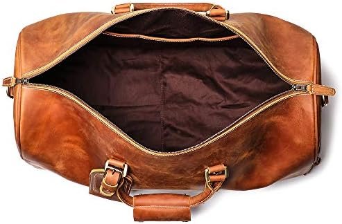 Leather Travel Duffel Bag, Mens Classic Gift Leather Weekend Bag Overnight Full Grain Retro Sport Gym Carry on Luggage YKK Zipper (Brown) - Image 5