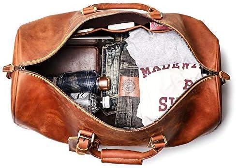 Leather Travel Duffel Bag, Mens Classic Gift Leather Weekend Bag Overnight Full Grain Retro Sport Gym Carry on Luggage YKK Zipper (Brown) - Image 6