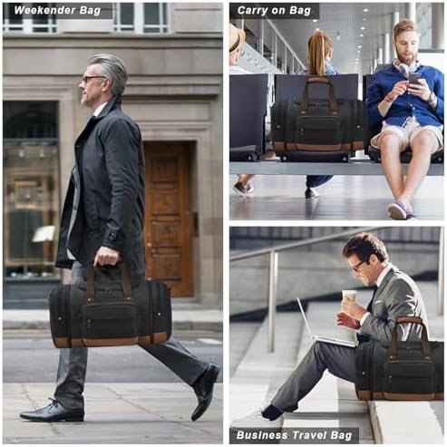 Duffle Bag for Travel,Carry on Bag Travel Bags for Men Canvas Duffel Bag Overnight Weekend Gym Bag Carry On Luggage Bags Black with Toiletry Bag - Image 2