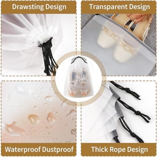 20 Pack Shoe Bags for Travel, Large Clear Travel Shoe Bags for Packing,15.7" x 11.8" Waterproof Portable Drawstring Travel Shoe Storage Bag Travel Essentials for Women Men - Image 5