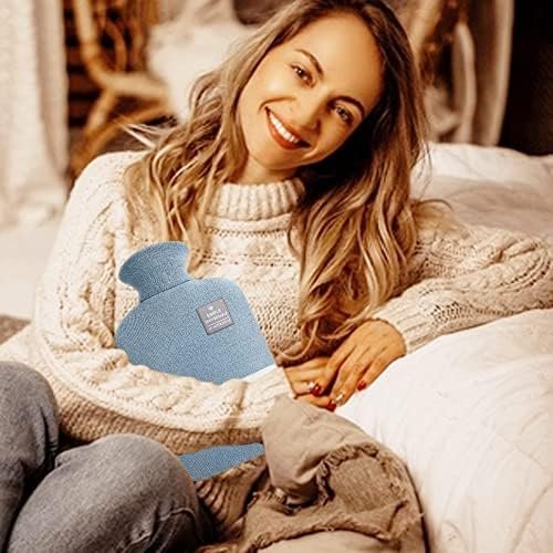 Large Hot Water Bottle with Knitted Cover, 2L Large Capacity Hot Water Bag with Removable and Washable Soft Cover for Pain Relief, Neck and Shoulders, Great Gift for Women, Men, Kids (2L-Blue+Green) - Image 4