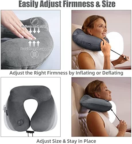 urophylla Inflatable Travel Pillows for Airplanes, Soft Velvet Inflatable Neck Pillow with 3D Contoured Eye Masks, Blow Up Pillow for Traveling, Trains, Cars, Travel Accessories, Large(Grey) - Image 5