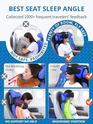 Travel Pillows for Airplanes, Neck Pillow with Eye Mask for Sleeping Long Flights, Travel Pillow for Car, Road Trip Car Headrest, FSA HSA Eligible Approved Travel Accessories, Black - Image 3