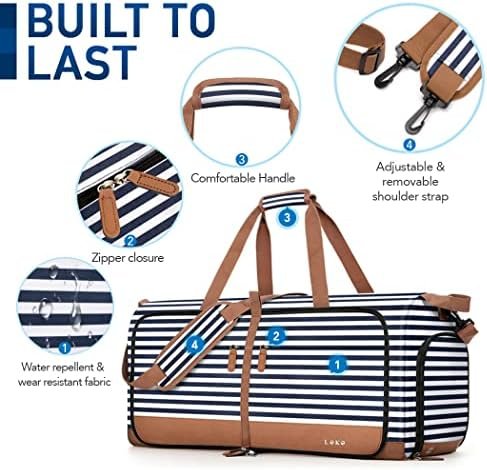 Lekesky Foldable Travel Duffle Bag for Women, 80L Large Duffel Bag with Separate Shoes Compartments & Straps, Carry On Weekend Bag for Women, Hospital, Overnight (Blue Stripes) - Image 5