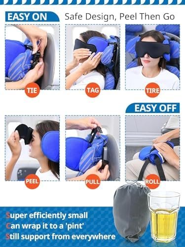 Travel Pillows for Airplanes, Neck Pillow with Eye Mask for Sleeping Long Flights, Travel Pillow for Car, Road Trip Car Headrest, FSA HSA Eligible Approved Travel Accessories, Black - Image 6