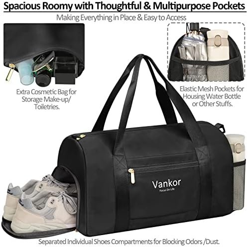 Gym Bag for Women with Shoe Compartment Waterproof, Sports Duffle Bag for Travel Duffel Weekender Carry on Beach Yoga Overnight Luggage Mommy Maternity Hospital Bag Black 17.5 Inch - Image 3