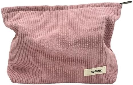 Women's Corduroy Cosmetic Bag, Large Capacity Canvas Cosmetic Bag Travel Toiletry Bag Accessories Organizer, Pink