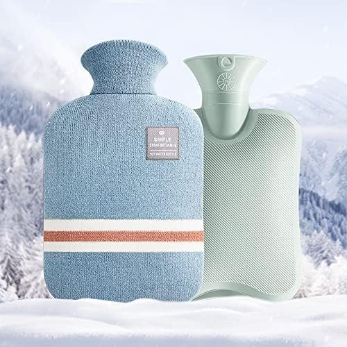 Large Hot Water Bottle with Knitted Cover, 2L Large Capacity Hot Water Bag with Removable and Washable Soft Cover for Pain Relief, Neck and Shoulders, Great Gift for Women, Men, Kids (2L-Blue+Green) - Image 7