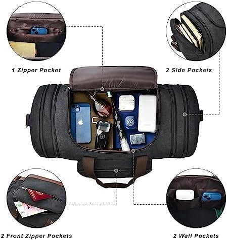 Duffle Bag for Travel,Carry on Bag Travel Bags for Men Canvas Duffel Bag Overnight Weekend Gym Bag Carry On Luggage Bags Black with Toiletry Bag - Image 4