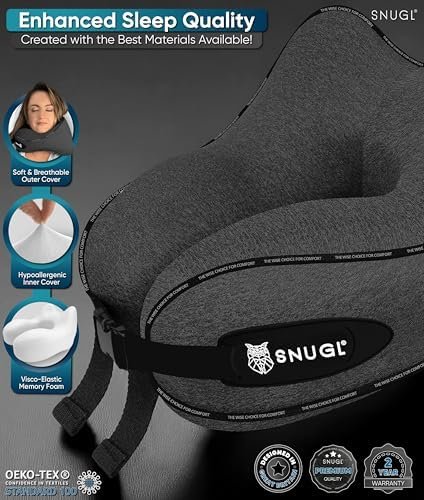 SNUGL Neck Travel Pillow - Memory Foam Airplane Pillow - Flight Pillow | Neck Support Travel Pillow with Carry Bag & Clip | Neck Pillows for Sleeping Travel Plane | Flying Travel Essentials, Dark Grey - Image 7