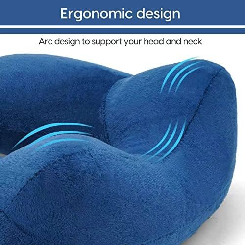 Inflatable Travel Pillow for Airplane Inflatable Neck Pillow for Traveling with Soft Velvet Washable Cover for Sleeping, Airplane,Train, Car, Office, Contoured Eye Masks, Earplugs - Image 3