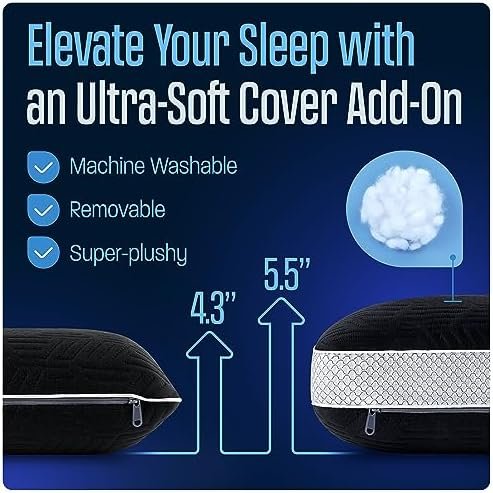 100% Memory Foam Pillow - Dual-Cover Travel Pillows with Soft Height Extender - Medium Firm Foam - Camping Pillow for Sleeping with 5 Layers for Comfort and Support - Small and Portable (Black) - Image 4