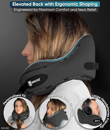 SNUGL Neck Travel Pillow - Memory Foam Airplane Pillow - Flight Pillow | Neck Support Travel Pillow with Carry Bag & Clip | Neck Pillows for Sleeping Travel Plane | Flying Travel Essentials, Dark Grey - Image 4