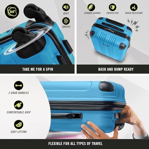 Kenneth Cole REACTION Out of Bounds Lightweight Hardshell 4-Wheel Spinner Luggage, Teal, 28-Inch Checked - Image 4
