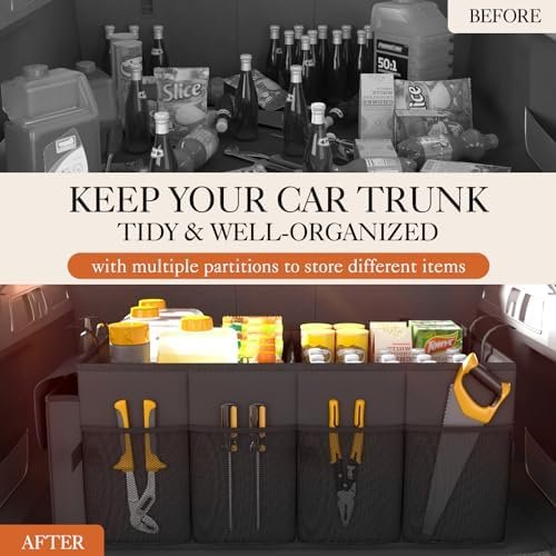HOTOR Trunk Organizer for Car - Large-Capacity Car Organizer, Foldable Trunk organizer for SUVs & Sedans, Sturdy Car Organization for Car Accessories, Tools, Sundries, Black, 2 Compartments - Image 6