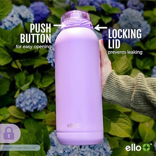 Ello Cooper 32oz Stainless Steel Water Bottle with Straw and Carry Handle, Double Walled and Vacuum Insulated Metal, Leak Proof Locking Lid with Soft Silicone Spout, Reusbale, BPA Free, Halogen Blue - Image 8