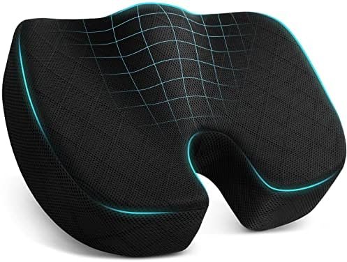Office/ Car Seat Cushion, Non-Slip Sciatica & Back Coccyx Tailbone Pain Relief Chair Pad, Memory Foam Butt Pillow for Computer Desk, Wheelchair, Driving (Black)