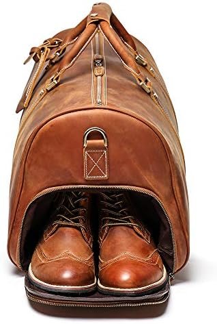 Leather Travel Duffel Bag, Mens Classic Gift Leather Weekend Bag Overnight Full Grain Retro Sport Gym Carry on Luggage YKK Zipper (Brown) - Image 3