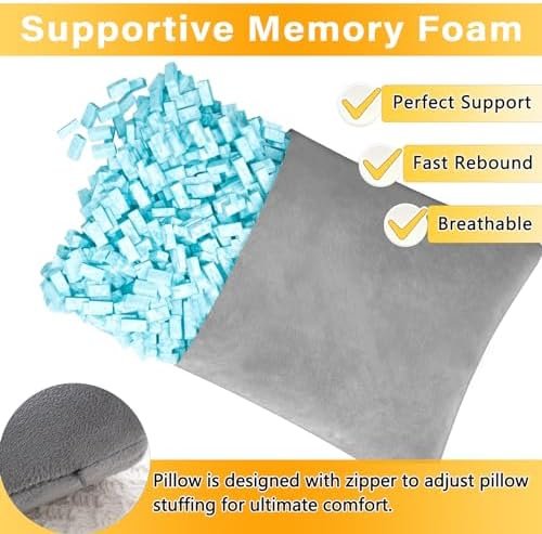 2 Pack Small Pillow, Memory Foam Mini Pillow 11 X 7 Inches for Travel, Sleeping, Nap and Neck, Knee, Lumbar Support, Tiny Pillow Cushion for Pet, Dogs (Grey) - Image 2
