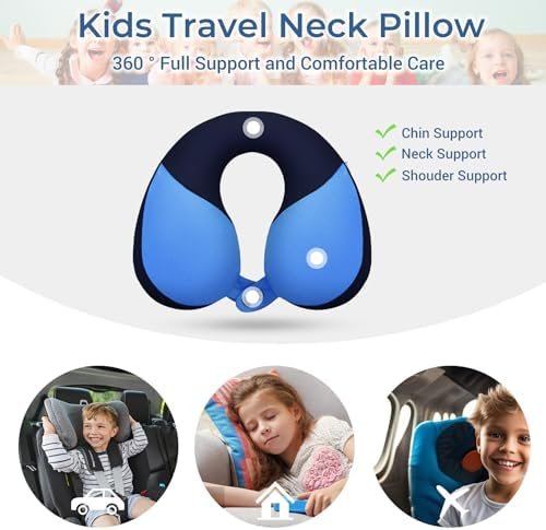 COOLBEBE Kids Chin Supporting Travel Neck Pillow,Softly Double Support Neck Pillow for Car & Airplane, Traveling Gifts for Toddler & Children(1, Haze Blue) - Image 2