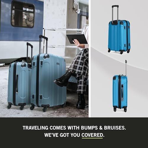 Kenneth Cole REACTION Out of Bounds Lightweight Hardshell 4-Wheel Spinner Luggage, Teal, 28-Inch Checked - Image 2