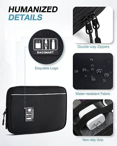 BAGSMART Electronics Organizer Travel Case, Small Cable Organizer Bag for Essentials, Tech Organizer as Accessories, Cord Organizer for Phone, Power Bank, SD Card, Black - Image 4