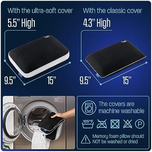 100% Memory Foam Pillow - Dual-Cover Travel Pillows with Soft Height Extender - Medium Firm Foam - Camping Pillow for Sleeping with 5 Layers for Comfort and Support - Small and Portable (Black) - Image 6