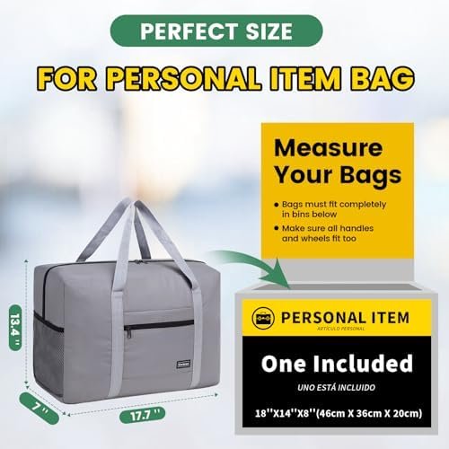 Personal Item Bag for Airlines - Foldable Travel Bag 18x14x8 Small Duffle Bag for Spirit Frontier Weekender Overnight - Grey - Image 2