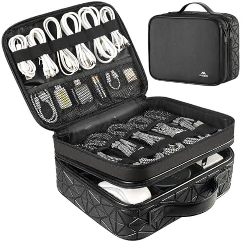 MATEIN Cord Organizer Bag, Large Electronics Organizer Travel Case Cable Storage for Electronic Accessories, Shockproof Portable Double Layer Tech Bags for Power Bank, Charging, Tablet(Up to 12.9inch)