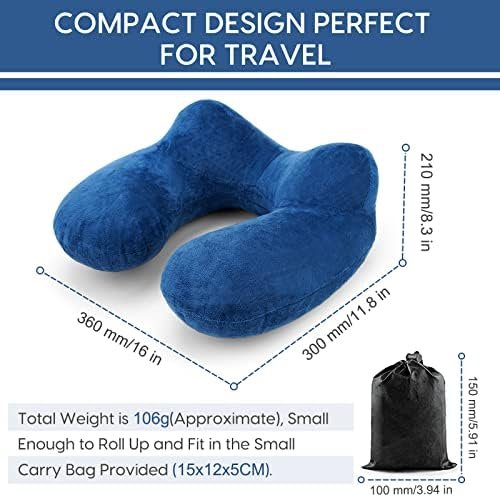 Inflatable Travel Pillow for Airplane Inflatable Neck Pillow for Traveling with Soft Velvet Washable Cover for Sleeping, Airplane,Train, Car, Office, Contoured Eye Masks, Earplugs - Image 6