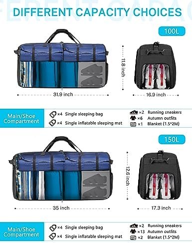 Gonex 40L 60L 80L 100L 150L Large Foldable Travel Duffle Bag with Shoes Compartment, Packable Lightweight Water Repellent Duffel Bag for Camping Gym Weekender Bag - Image 4