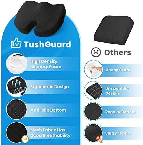 Office/ Car Seat Cushion, Non-Slip Sciatica & Back Coccyx Tailbone Pain Relief Chair Pad, Memory Foam Butt Pillow for Computer Desk, Wheelchair, Driving (Black) - Image 6